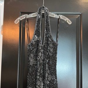 Black and silver beaded gown